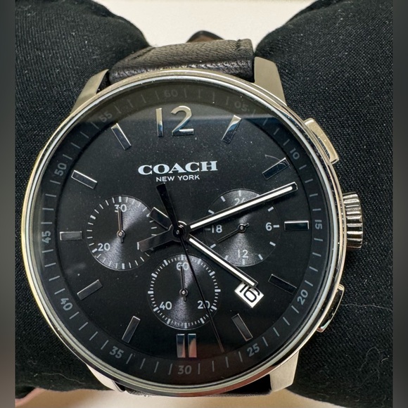 Coach Black Leather Band Men’s Watch with Black Face and multi Dials - Picture 1 of 4